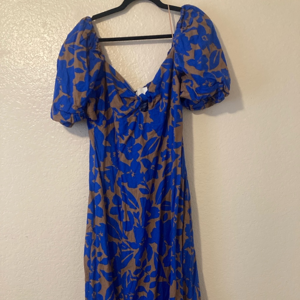 Everly Blue and Brown Floral Maxi Dress